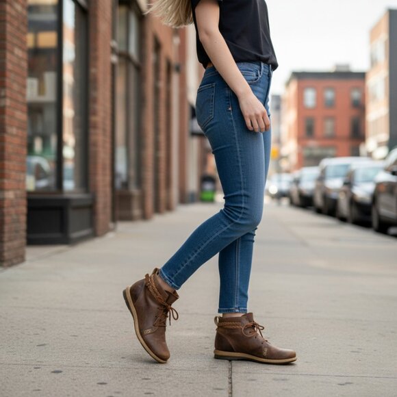 Born Temple Distressed Burnished  Brown Braided Detail Comfort Ankle Boot Size 9 - Picture 2 of 10